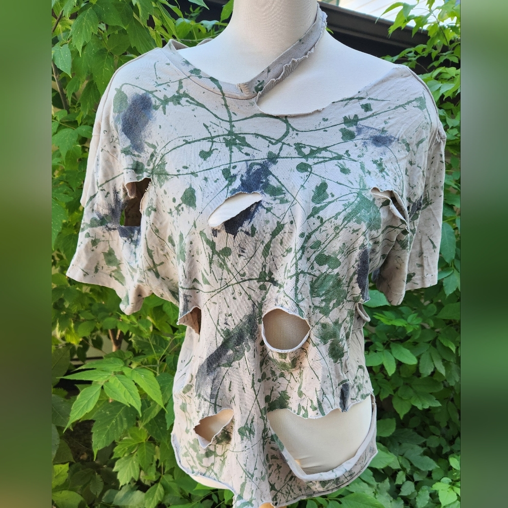 Abstract Art Distressed Women's Top Grunge Cotton Different Unique Avant Garde